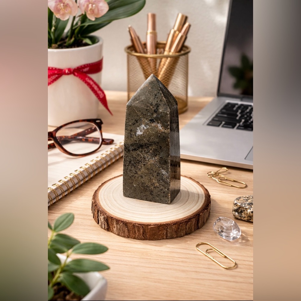 Pyrite Obelisk Tower 4-Sided Point Polished Fool’s Gold Wealth Abundance Stone